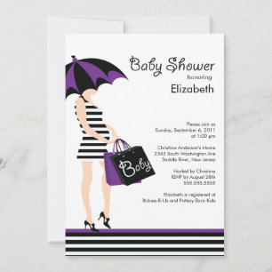 Invitation Mod Mom Baby Girl Shower branché Black & Purple