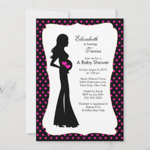 Invitation Mod Mom Twins Baby showers Girls "hot rose"