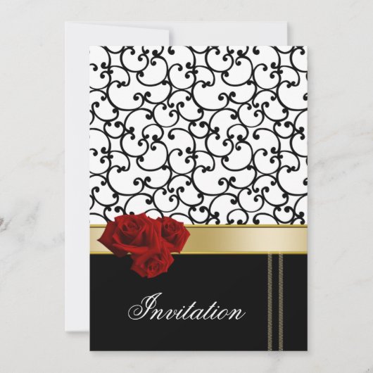 invitation mod roses rouges mariage damassé (Devant)