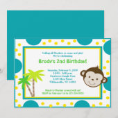 Invitation Mod Singe bleu et jaune Anniversaire 5x7 (Devant / Derrière)