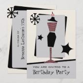 Invitation Mode Fête d'anniversaire Vintage tenue rétro (Devant / Derrière)