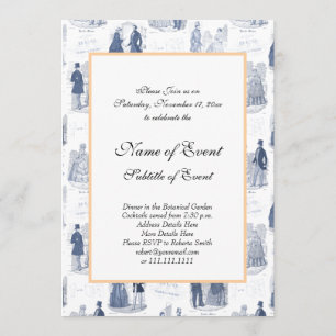 Invitation Mode française toile vintage bleu et blanc