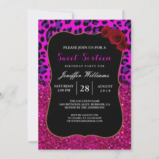 Invitation Mode moderne Parties scintillant rose violet Leopa (Devant)