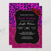 Invitation Mode moderne Parties scintillant rose violet Leopa (Devant / Derrière)