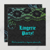 Invitation Mode Party Pine dentelle bleu vert noir (Devant / Derrière)