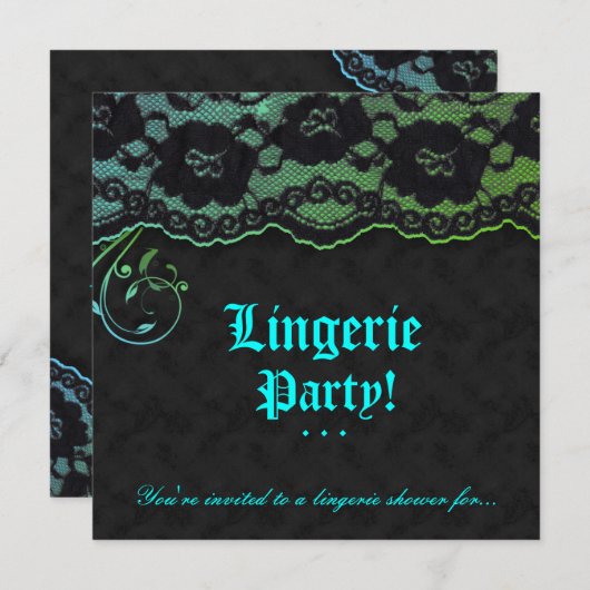 Invitation Mode Party Pine dentelle bleu vert noir (Devant / Derrière)