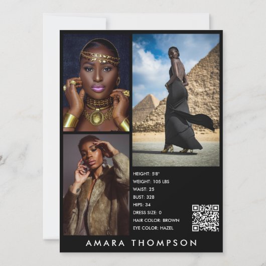 Invitation Model Actor Modeling Comp Card 4 Photo QR Code (Dos)