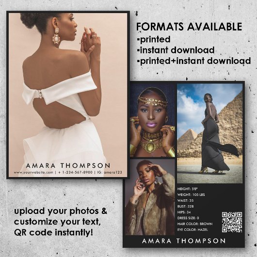 Invitation Model Actor Modeling Comp Card 4 Photo QR Code
