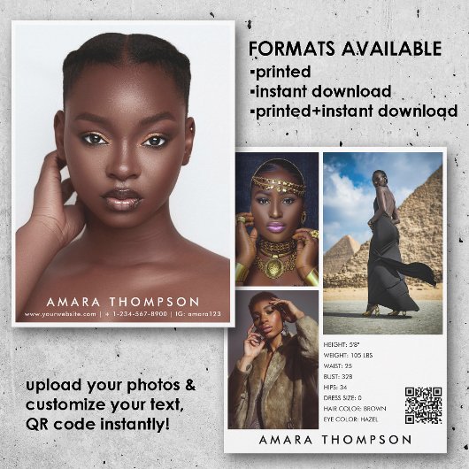 Invitation Model Actor Modeling Comp Card 4 Photo QR Code