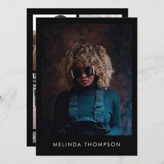 Invitation Model Actor Modeling Comp Card 5 Photo Black (Devant / Derrière)