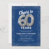 Invitation Modèle 60e anniversaire Blue Silver Glitter (Devant)