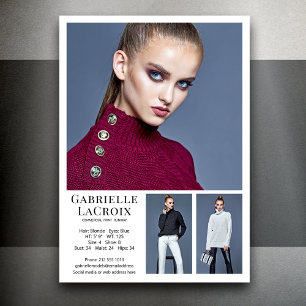 Invitation Modèle Acteur 3 Photo Comp Card Modèle 5x7 blanc