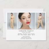 Invitation Modèle Acteur 3 Photo Comp Card Modèle 5x7 blanc (Devant)