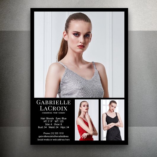 Invitation Modèle Acteur 3 Photo Comp Modèle 5x7 noir