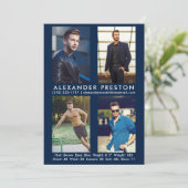 Invitation Modèle Acteur 4 Photo Comp Card 5x7 bleu (Debout devant)