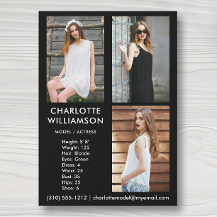 Invitation Modèle Acteur 5x7 Comp Card 3 photo noir