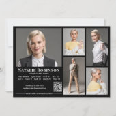 Invitation Modèle Acteur 6 Photo Comp Card Modèle avec QR (Dos)