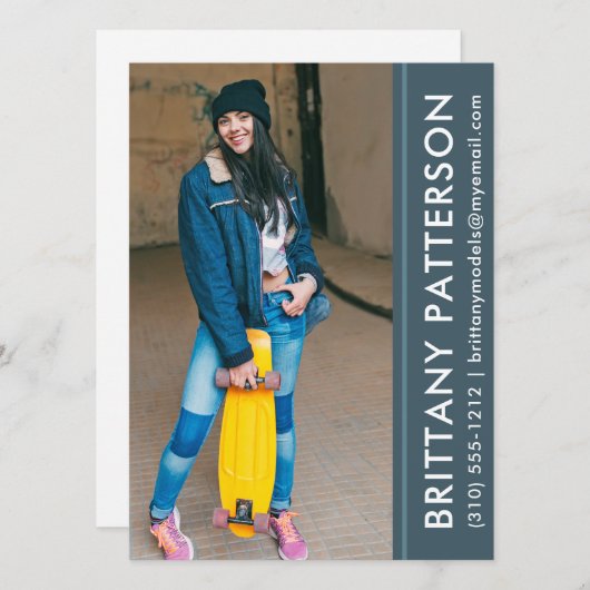 Invitation Modèle Acteur Photo Pro Comp Card bleu (Devant / Derrière)