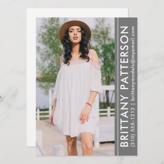 Invitation Modèle Acteur Photo Pro Comp Card Gris (Devant / Derrière)