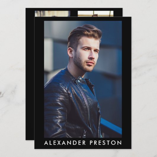 Invitation Modèle Acteur Pro Comp Card Homme 5 Photo Noir (Devant / Derrière)