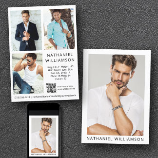 Invitation Modèle Acteur QR Code 4 Photo Pro Comp Card