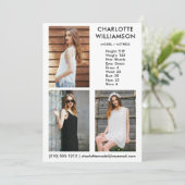 Invitation Modèle Actor 3 Photo Comp Card 5x7 Wht (Debout devant)