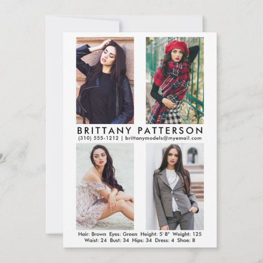 Invitation Modèle Actor 5x7 Comp Card 4 Photo Retour What (Dos)