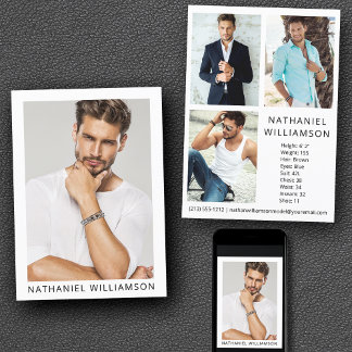 Invitation Modèle Actor Modern Pro 4 Photo Comp Card