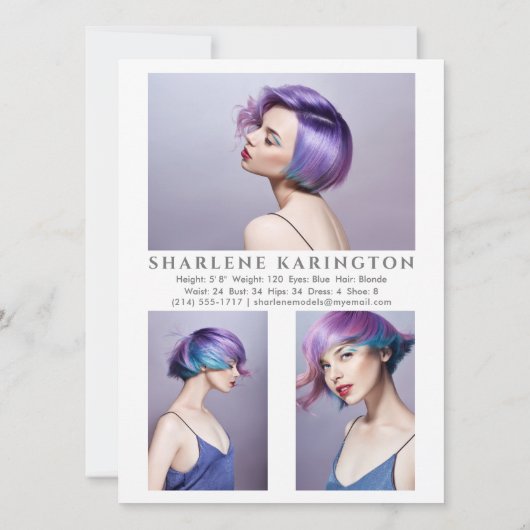 Invitation Modèle Actor Pro Comp Card Modèle 3 Photo Blanc (Dos)