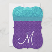 Invitation Modèle Aqua Blue Damask and Purple Mariage A06 (Dos)