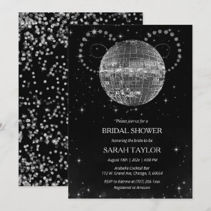 Invitation Modèle Argent pour Baby Shower Rétro Disco Mariée