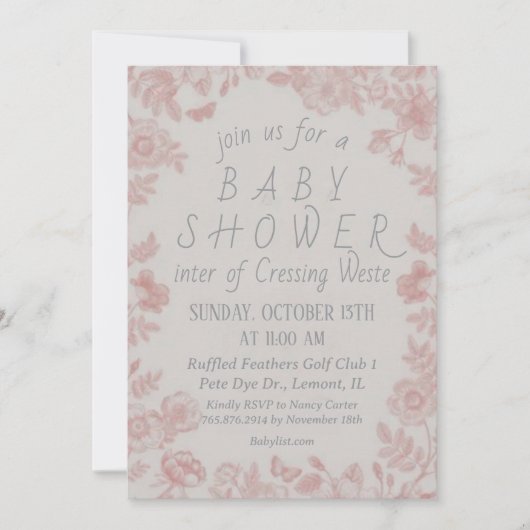 Invitation Modèle Baby shower rose (Devant)