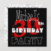 Invitation Modèle blanc rouge noir moderne du 30e anniversair (Devant / Derrière)