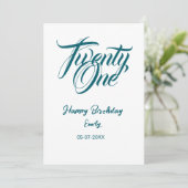 Invitation modèle bleu pour 21e anniversaire avec nom date an (Debout devant)