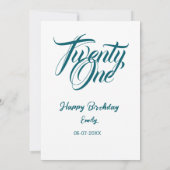 Invitation modèle bleu pour 21e anniversaire avec nom date an (Dos)