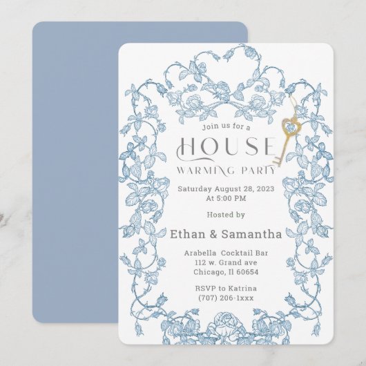 Invitation Modèle Bleu pour Fête de Création de Maison (Devant / Derrière)