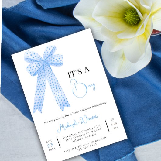 Invitation Modèle BowTemplate Bleu Printabl bébé garçon douch