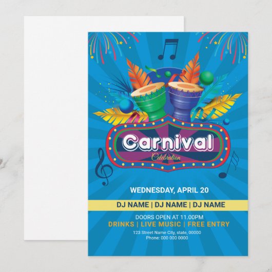 Invitation Modèle circulaire de la fête du Carnaval (Devant / Derrière)