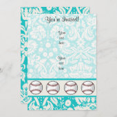 Invitation Modèle Damask turquoise Softball (Devant / Derrière)