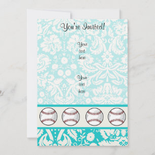 Invitation Modèle Damask turquoise Softball