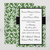 Invitation modèle damé d'oiseau vert et blanc (Devant / Derrière)