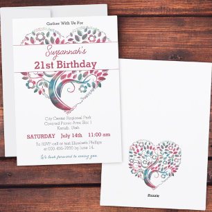 Invitation Modèle d'anniversaire d'arbre en forme de cœur col