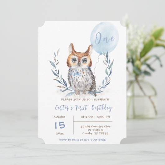 Invitation Modèle d'anniversaire garçon Hibou Bleu (Debout devant)
