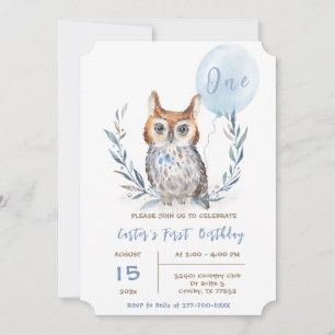 Invitation Modèle d'anniversaire garçon Hibou Bleu