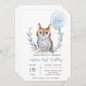 Invitation Modèle d'anniversaire garçon Hibou Bleu (Devant / Derrière)