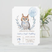 Invitation Modèle d'anniversaire pour garçon Blue Owl (Debout devant)