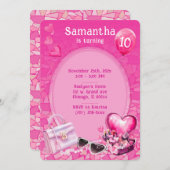 Invitation Modèle d'anniversaire rose poupée personnalisé (Devant / Derrière)