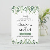 Invitation Modèle d'annonce de mariage Elegant Greenery Save  (Debout devant)