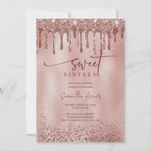 Invitation Modèle de 16 ans doux en or rose modifiable (Devant)