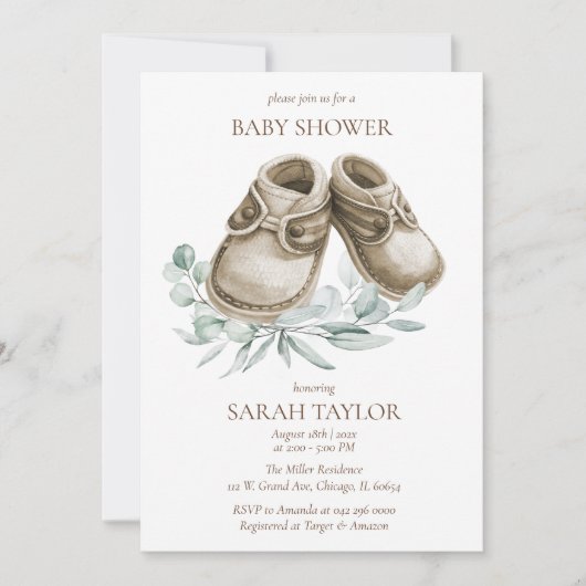 Invitation Modèle de Baby shower Rustique Boho Booties (Devant)